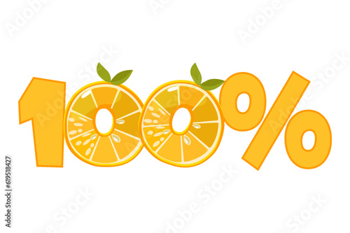 Orange texture text 100 percent. Vector icon with lime for advertising, banner, leaflet or polygraphy