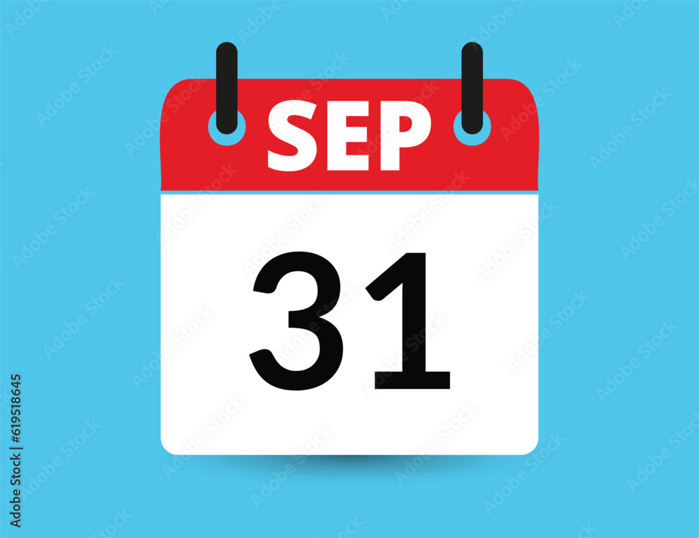 September 31. Flat icon calendar isolated on blue background. Date and month vector illustration September 31. Flat icon calendar isolated on blue background. Date and month vector illustration