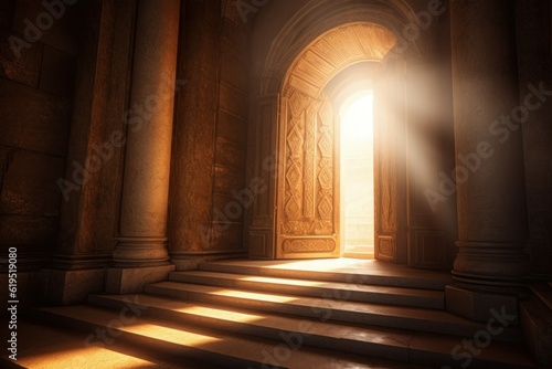 Fotobehang Ancient light heaven doorway. Generate Ai