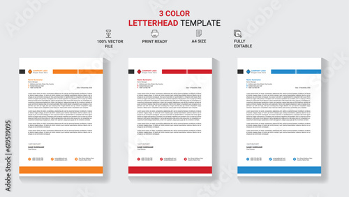 Unique Corporate Letterhead Template Design With Color Variation. © MdAriful