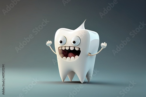 Cute tooth character. Funny childish teeth with face, eyes and smile. Generative AI