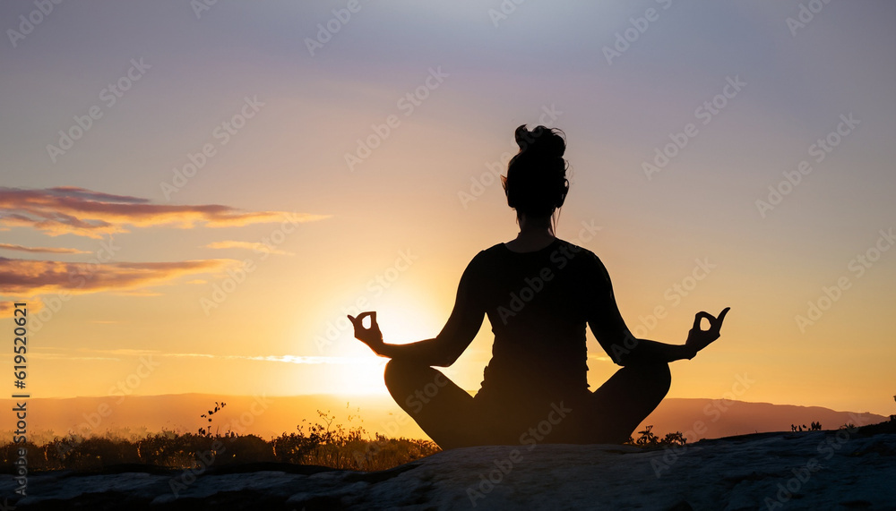 silhouette of a person meditating on sunset