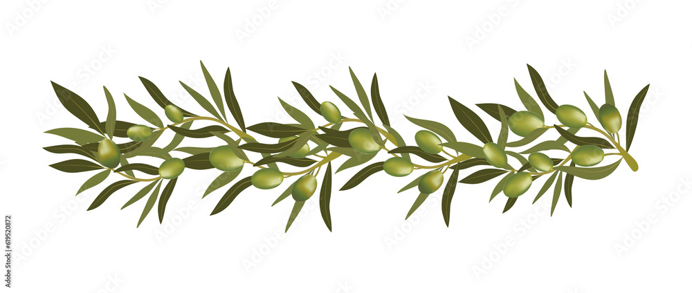 Naklejka premium Olive branch weaving.Background with olive branch and green olives. Vegetarian food and healthy lifestyle