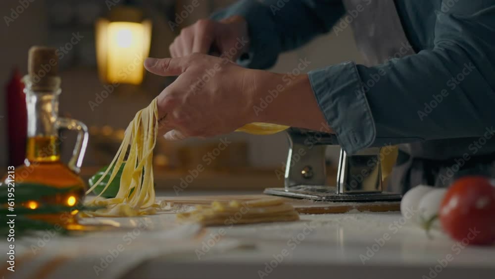 Cook, Italian woman baker Cooking spaghetti with her own hands in an ...