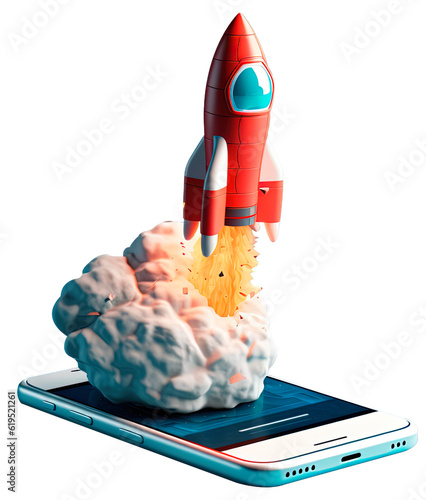 Wallpaper Mural Mobile phone and rocket digital illustration, PNG transparent background. generative AI Torontodigital.ca