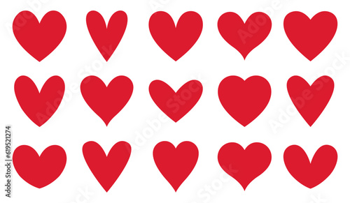 Simple heart shapes set. Flat vector hand drawn hearts isolated on white background.