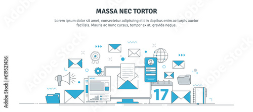 Vector illustration of newsletter subscription, business strategy, email marketing campaign, social media and email promotion, internet advertising. Thin line icons design.