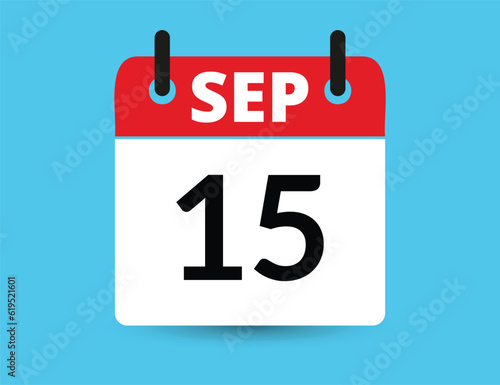 September 15. Flat icon calendar isolated on blue background. Date and month vector illustration