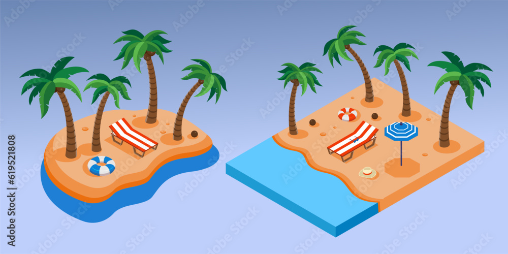 Obraz premium Paradise island with palm trees and vacations stuff. Vector