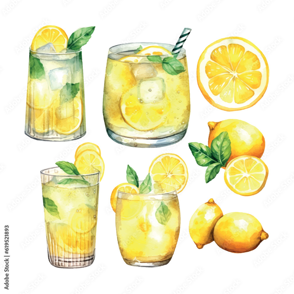Vintage lemonade watercolor, great design for any purposes. - obrazy, fototapety, plakaty 