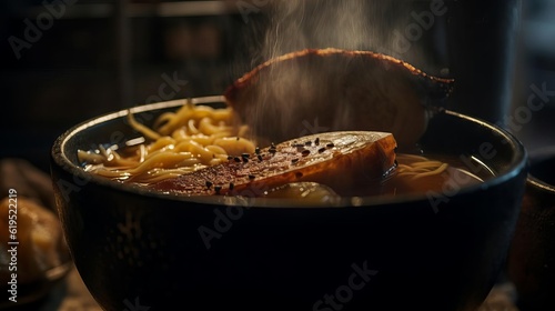 Close-Up Steaming Bowl of Ramen Photography AI Generated