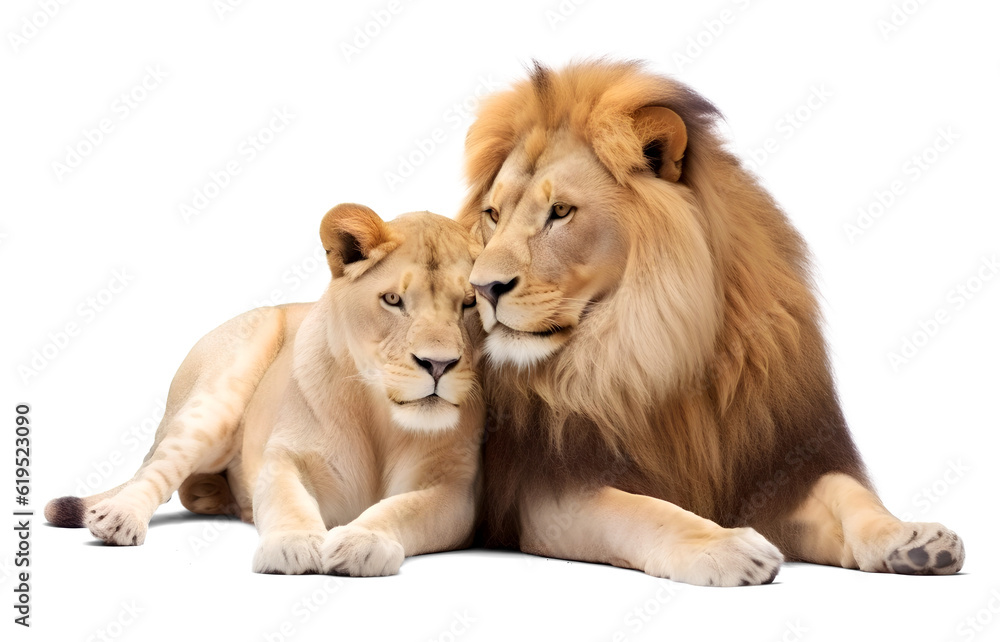 Lion and lioness lovers, isolated on transparent background. Generative AI Lion and lioness lovers, isolated on transparent background. Generative AI