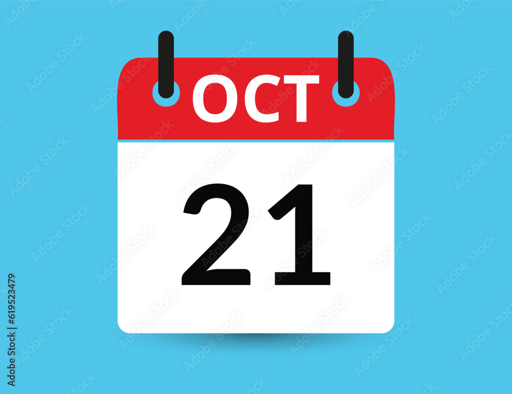 October 21. Flat icon calendar isolated on blue background. Date and month vector illustration October 21. Flat icon calendar isolated on blue background. Date and month vector illustration