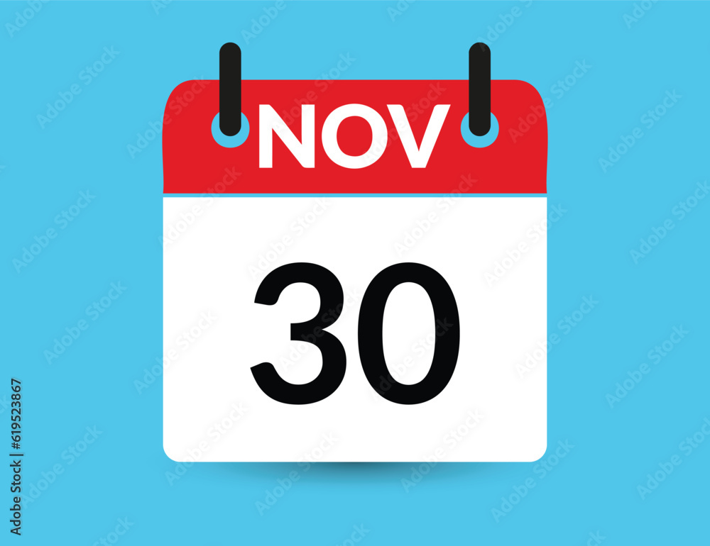 November 30. Flat icon calendar isolated on blue background. Date and month vector illustration November 30. Flat icon calendar isolated on blue background. Date and month vector illustration