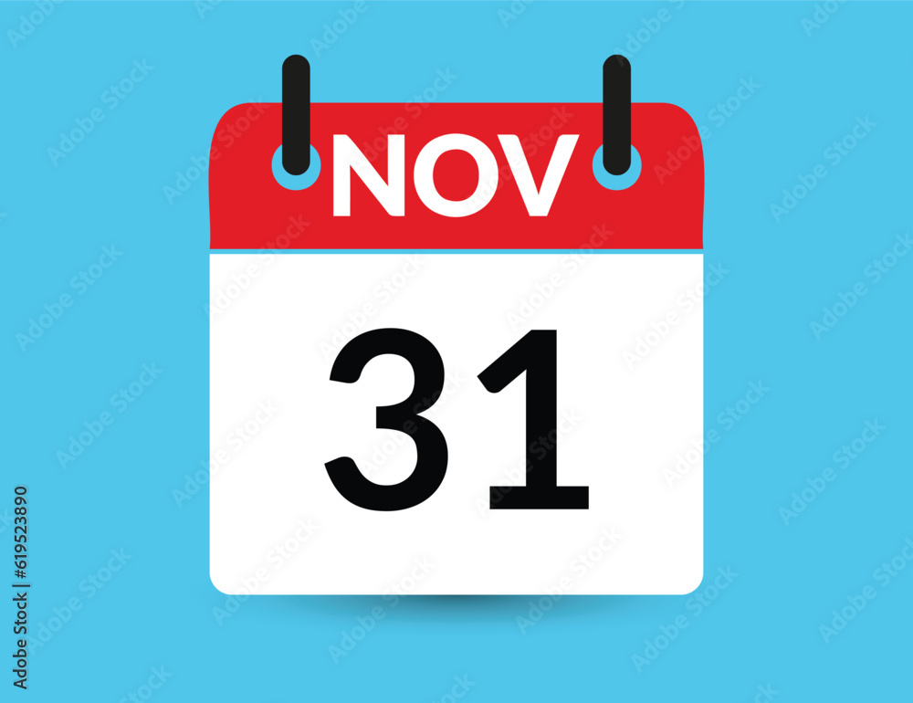 November 31. Flat icon calendar isolated on blue background. Date and month vector illustration November 31. Flat icon calendar isolated on blue background. Date and month vector illustration