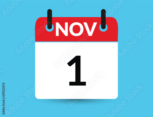 November 1. Flat icon calendar isolated on blue background. Date and month vector illustration