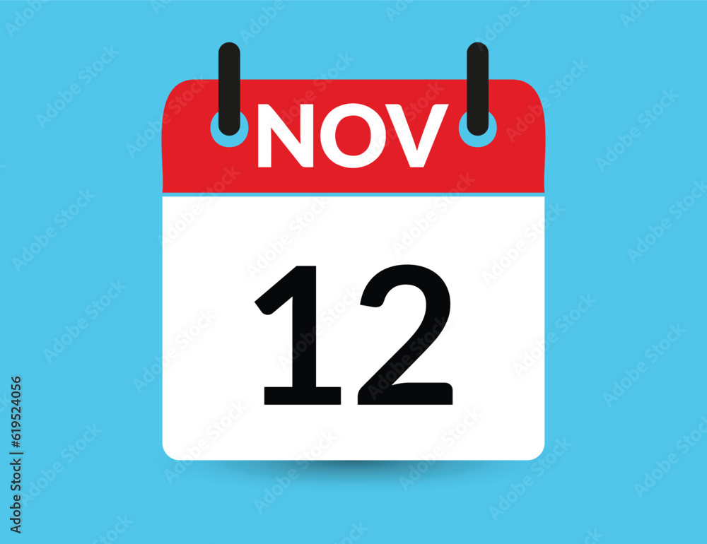 November 12. Flat icon calendar isolated on blue background. Date and month vector illustration November 12. Flat icon calendar isolated on blue background. Date and month vector illustration
