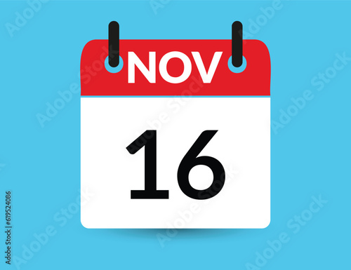 November 16. Flat icon calendar isolated on blue background. Date and month vector illustration