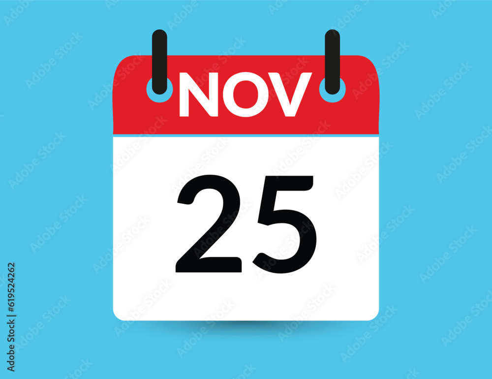November 25. Flat icon calendar isolated on blue background. Date and month vector illustration November 25. Flat icon calendar isolated on blue background. Date and month vector illustration