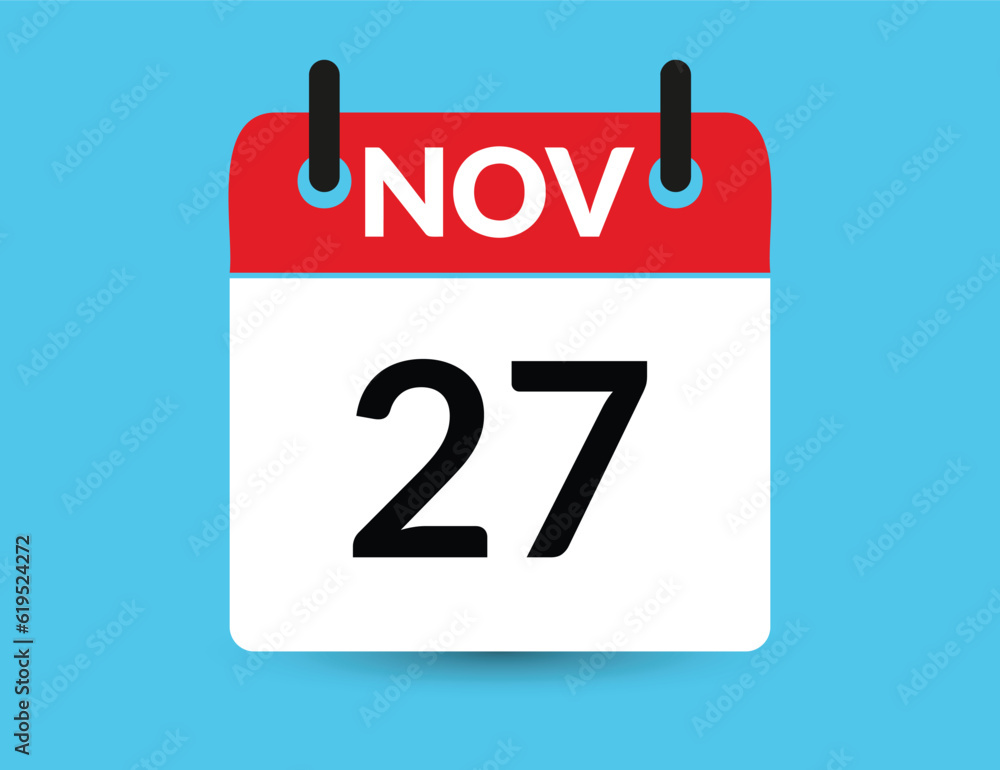 November 27. Flat icon calendar isolated on blue background. Date and month vector illustration November 27. Flat icon calendar isolated on blue background. Date and month vector illustration