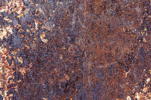 Aged copper plate texture with color patina stains. Old worn metal background. Oxidized metal. Corrosive Rust on old iron.