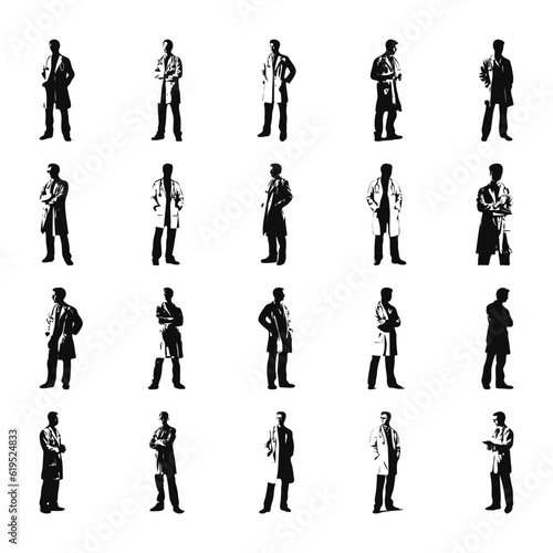 set of male doctor silhouettes standing poses