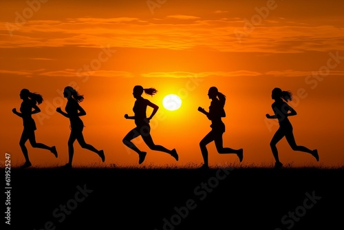 Girl runners sunset. Generate Ai