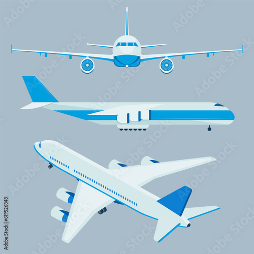 Airplane icons in semirealstic style. Vector graphic