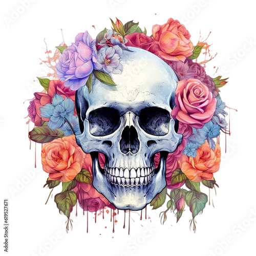 Dia de Los Muertos (Isolated PNG cut out of a Day of the dead), with sugar skull isolated on white, generative ai