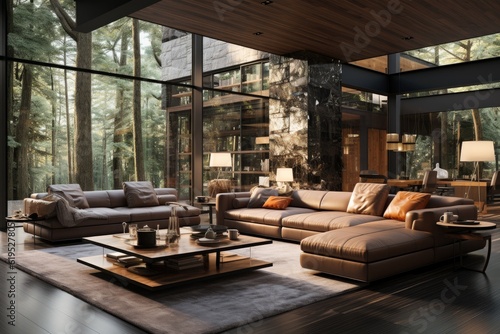 Contemporary living room loft interior, Luxury living room with nature in new home.