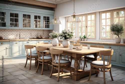 Scandinavian vintage kitchen with dining table  Dining Room and Kitchen Luxury Home.
