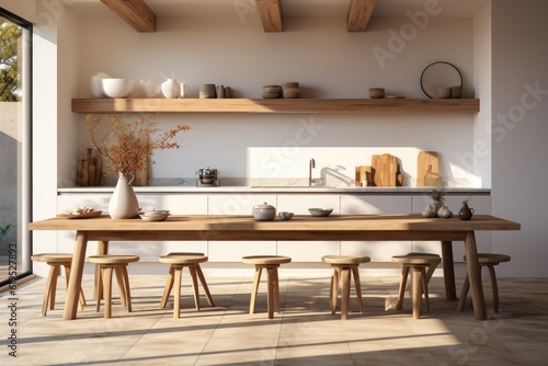 Modern kitchen, Stylish interior of modern kitchen with dining table..