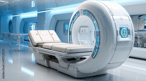 Advanced mri or ct scan medical diagnosis machine at hospital lab, Hi tech equipment and diagnosis concept. photo