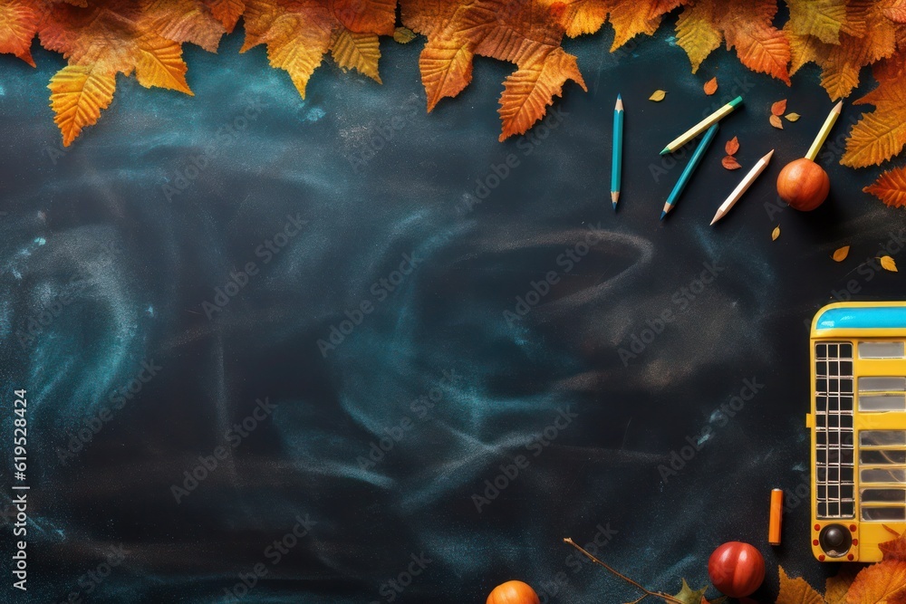 Autumn background with school bus and falling leaves Autumn background with school bus and falling leaves