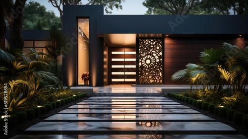 Modern style front gate in modern style house.
