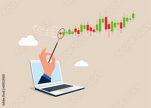 Trader make profit with investment trading, stock market growth, get rich from Crypto trading. Vector illustration.