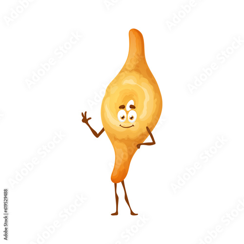 Cartoon Georgian shoti puri bread character, vector bakery food with face. Cute funny Georgian bread shoti puri or khachapuri with smile, pastry emoji or emoticon kid comic bread personage