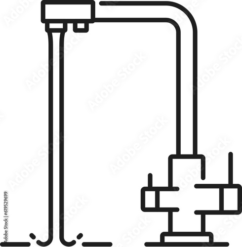 Tap kitchen and bathroom water filter faucet outline icon. Home bath sink faucet, toilet modern tap or house bathtub spigot valve thin line vector sign. Bathroom watertap outline symbol or pictogram