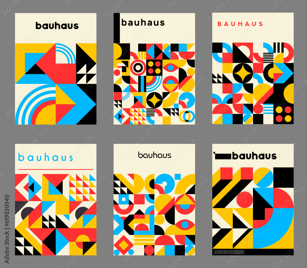 Abstract geometric posters with Bauhaus patterns, vector minimal modern cover backgrounds. Bauhaus posters with retro shapes and simple Swiss art or vintage geometric abstract colors pattern