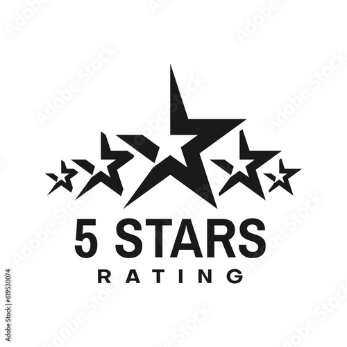 Five star rating, best award icon, service quality or rate review vector symbol. 5 stars rating icon for customer satisfaction, TOP best rank award or high quality service and opinion feedback