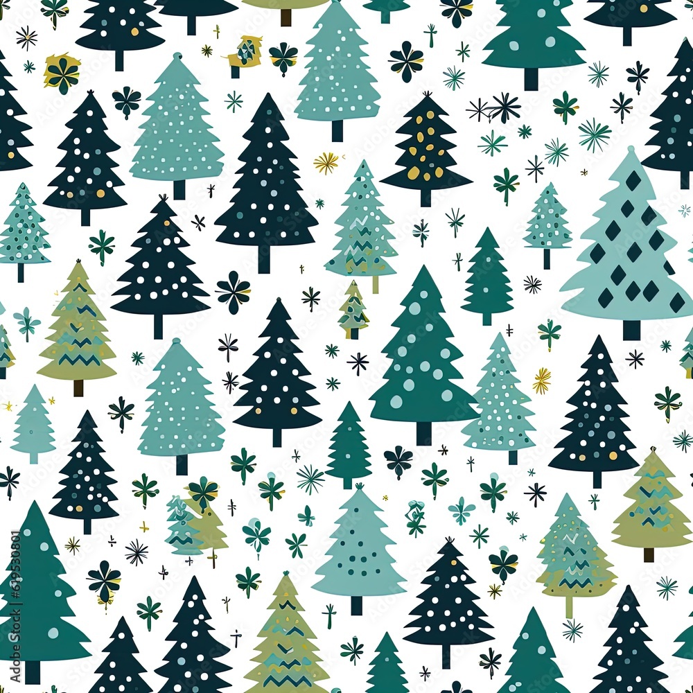 Collection of Christmas trees, modern flat design. Can be used for printed materials - leaflets, posters, business cards or for web Generative AI
