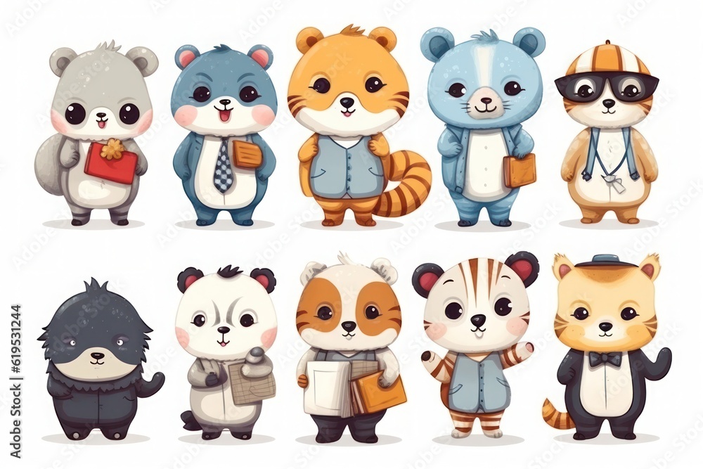 Set of cute cartoon animals school Set of cute cartoon animals school