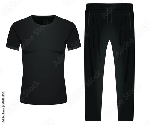 Black short sleeve tracksuit. vector illustration