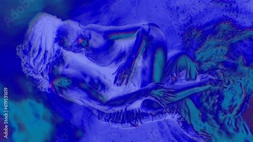 Psychedelic art of two lovers in the water they shimmer with neon colors photo