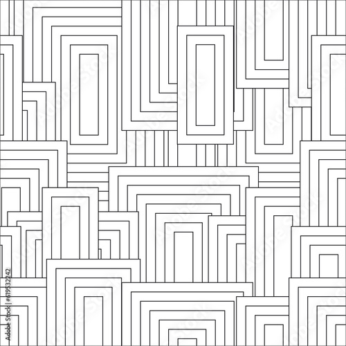 Black and white seamless pattern for coloring book in doodle style. Rectangles.