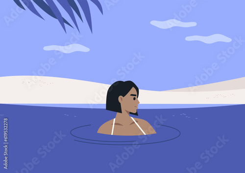 Young relaxed character swimming in the sea, holidays in a tropical climate, lifestyle © nadia_snopek