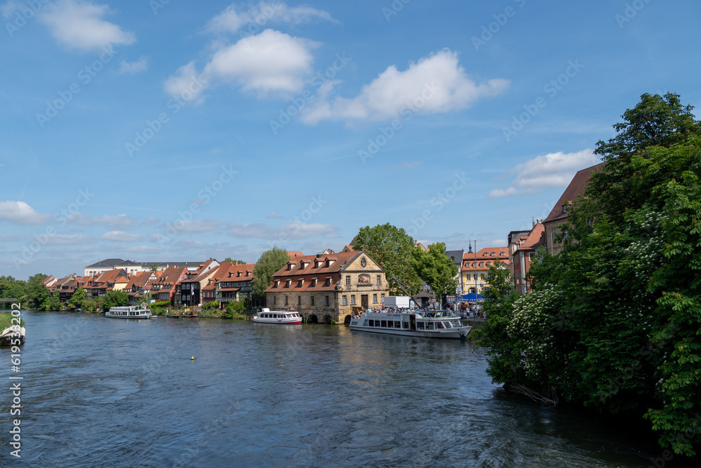 Panoramic view of the river Regnitz. Bamberg. Germany.