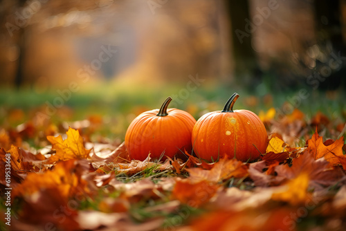 Generative AI illustrations  Group Of Pumpkins In Field At Sunset