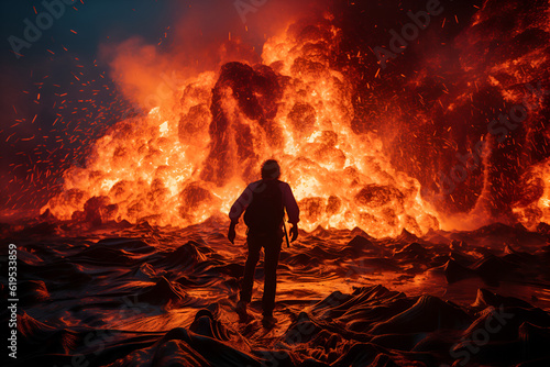 Man Standing in Front of a Fire