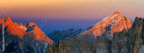 Monte Antelao, evening sunset wiew, South Tirol, Alps Dolomites mountains, Italy 